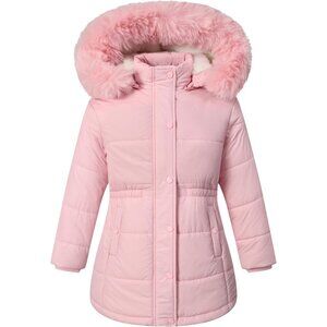 Girls Winter Jacket Long Puffer Coat with Removable Hood，Kid's Warm Insulated Pa